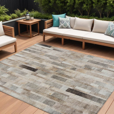 Tapis intérieur / extérieur rayé taupe 10 'x 14'
