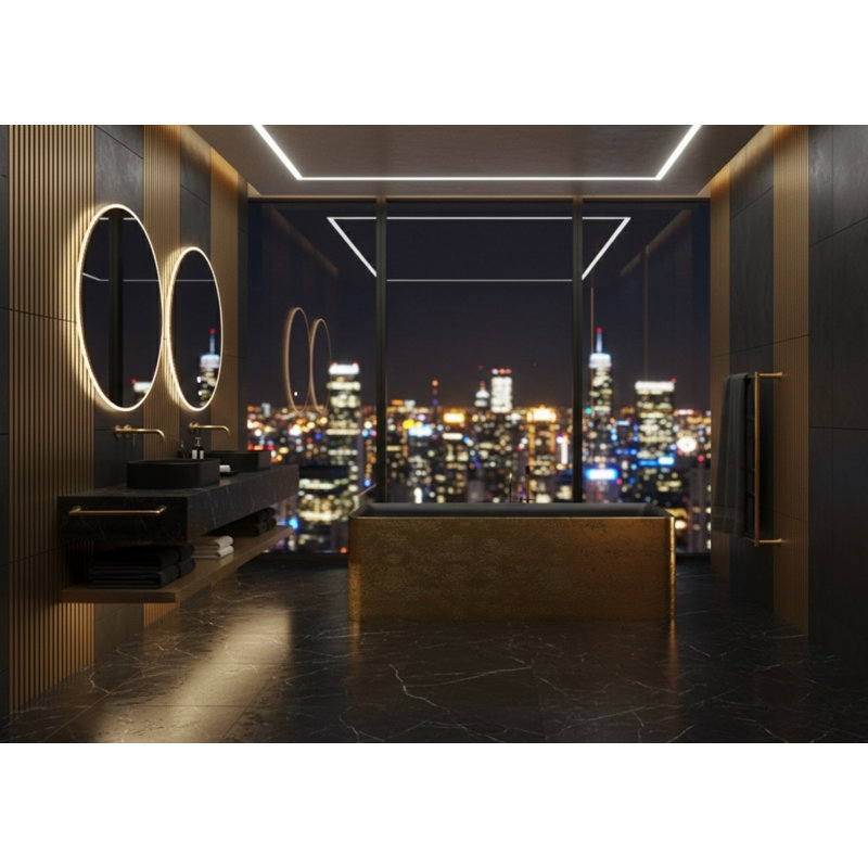 Baignoire de trempage profonde 70 po x 31,7 po, Laiton / Noir