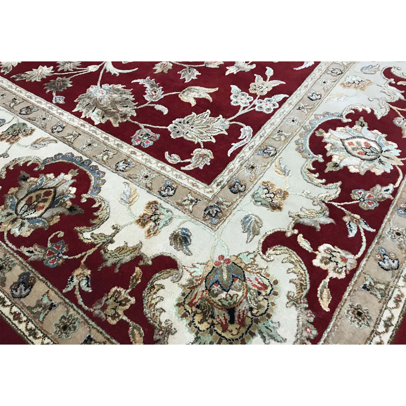 Tapis rouge et ivoire noué à la main de haute qualité
