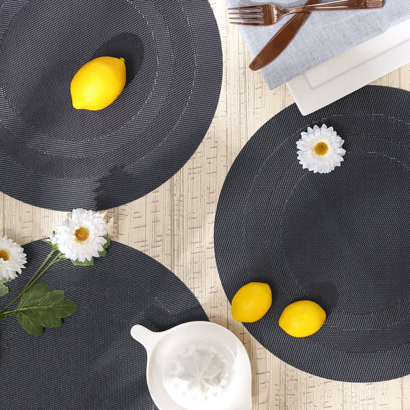 Canas Vinyl Round Placemat, Stonewash Blue