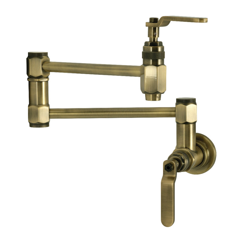 Kingston Brass Whitaker Two-Handle 1-Hole Wall Mount Pot Filler Faucet, Antique Brass