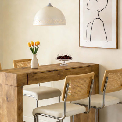 Ensemble de bar de salle à manger de cuisine 4PCS, table de bar à grain de bois avec 4 tabourets de bar rembourrés à structure métallique pour le restaurant et les cafés