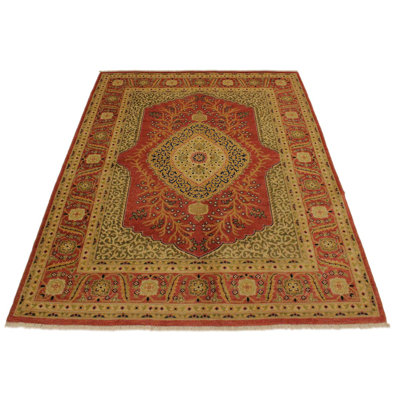 Tapis oriental doré / rouille en laine noué à la main 4 pi 10 po x 5 pi 11 po Oriental
