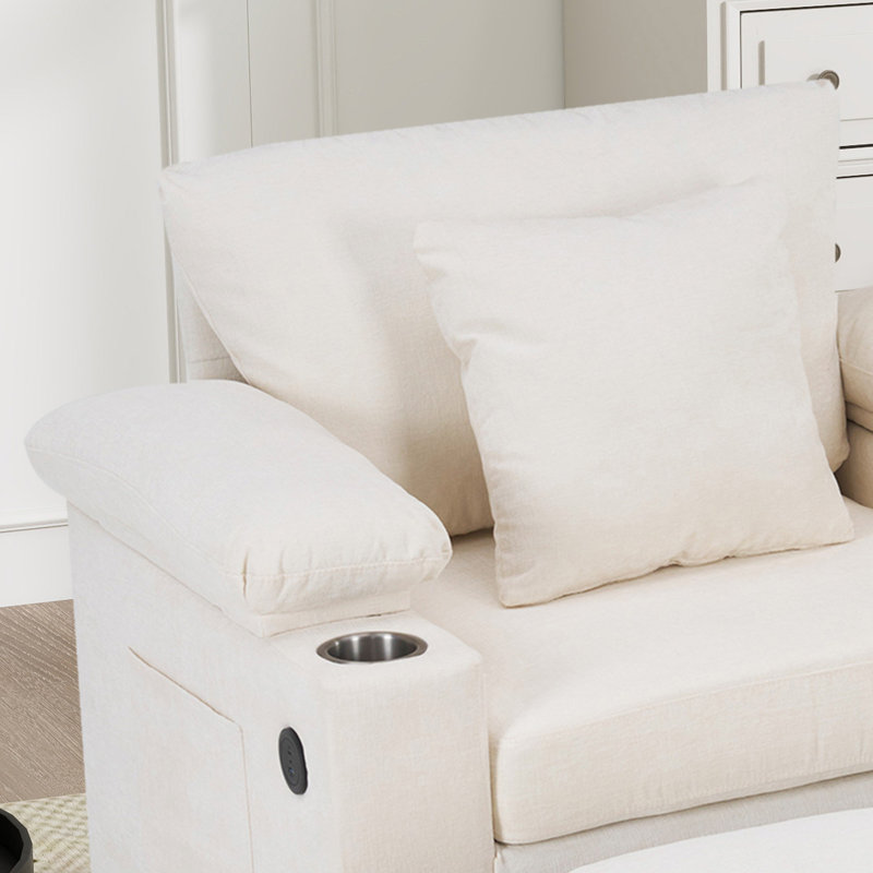 Fauteuil d'appoint surdimensionné en chenille avec repose-pieds, Chenille beige