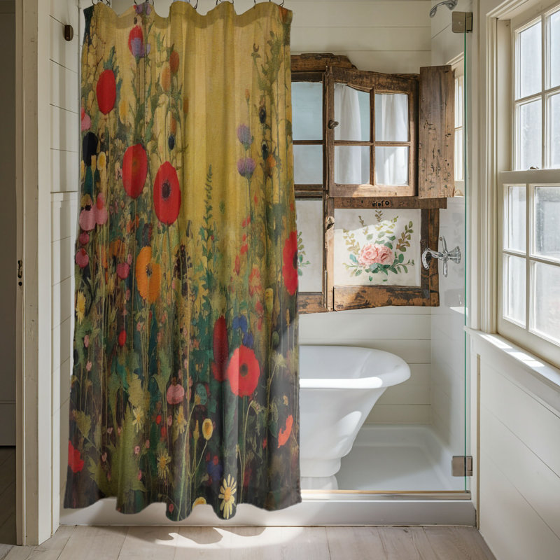 Floral Shower Curtain, 74"H x 71"W