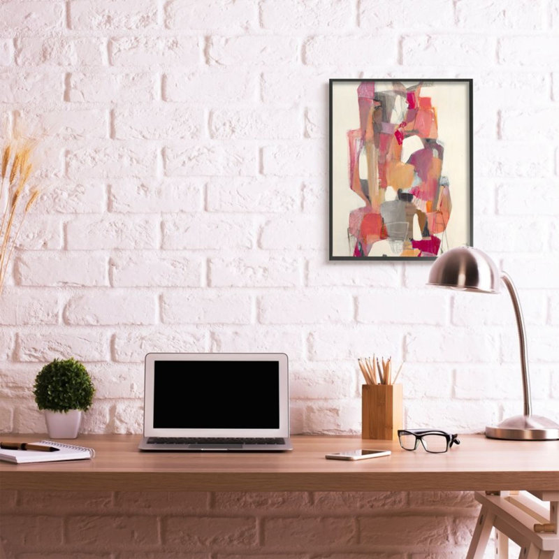 «Cented Geometric Shapes Abstract Red Orange» par Terri Burris - impression d'art graphique, Giclée encadrée noir minuit
