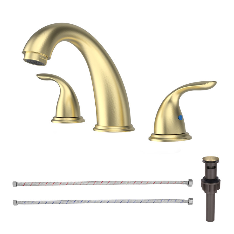 Robinet de salle de bain à large entraxe avec bonde, Or brossé
