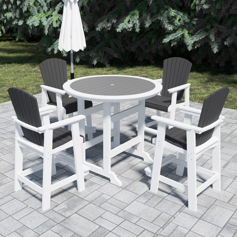 Chaises de patio - table de bar d'extérieur avec tabourets et 5 tabourets blancs et gris