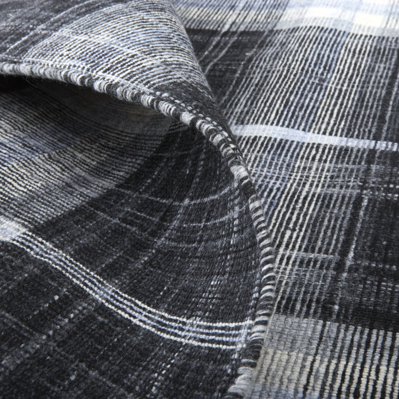 Tapis gris anthracite / gris tissé à plat à la main Johan, Rectangle 5 pi x 8 pi