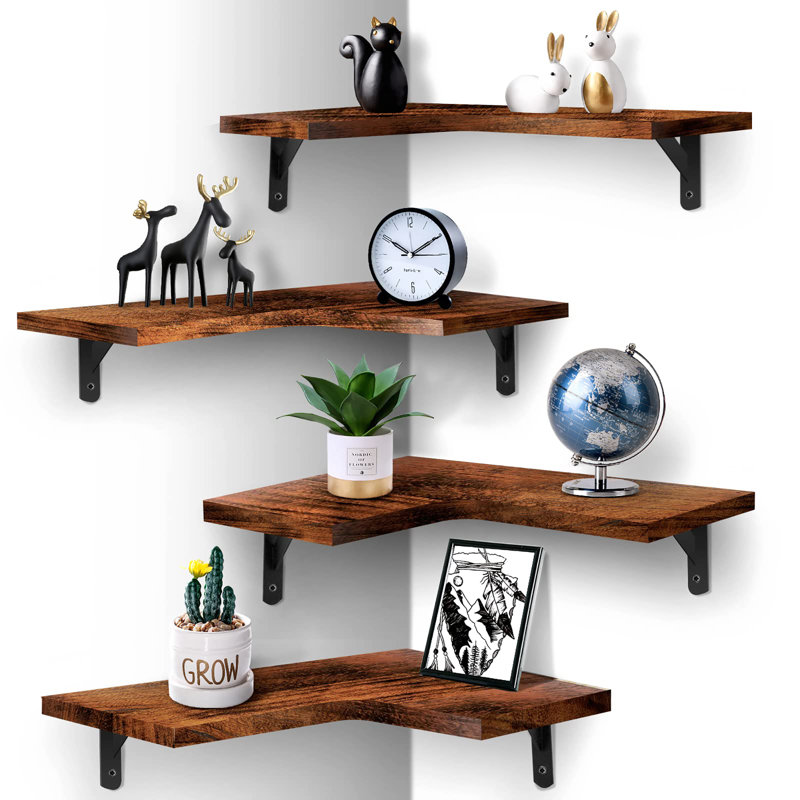 Gilbertown 4 Piece Corner Floating Shelf, Rustic Red