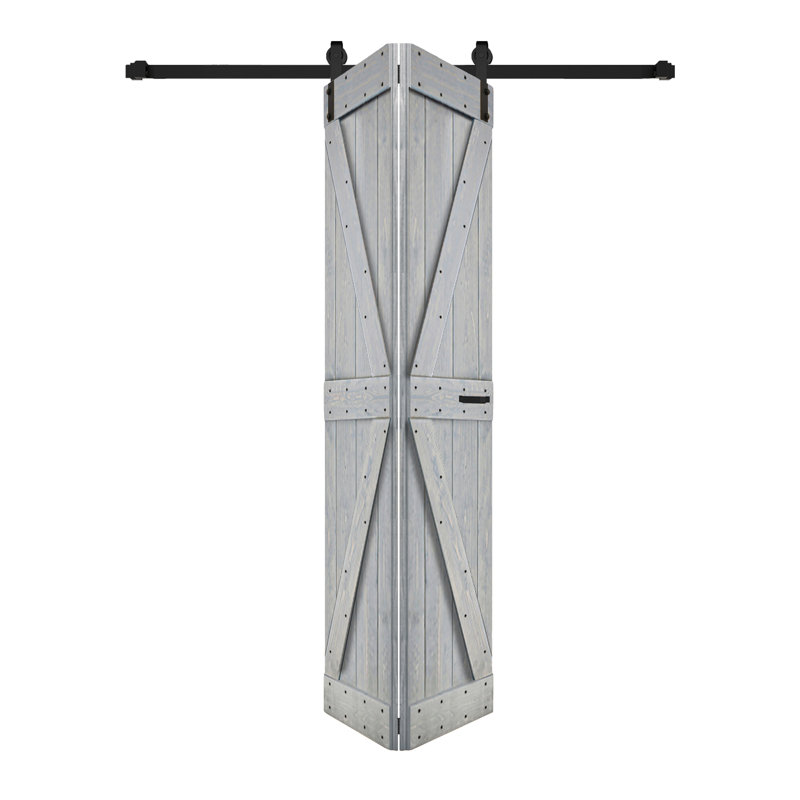 Porte de grange pliante en bois massif de style K avec trousse de quincaillerie - assemblage requis, 48 po x 80 po