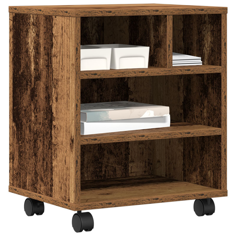 Printer Stand With Wheels 41X32x48 Cm, Old Wood