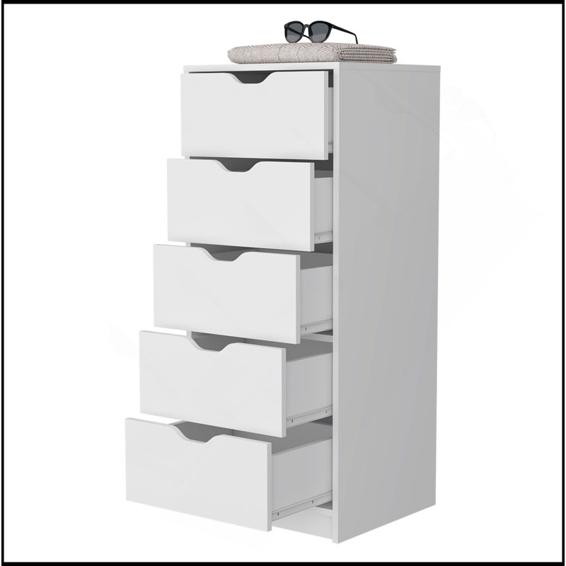 Commode 5 tiroirs, commode haute, Blanc