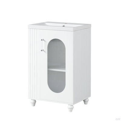 Meuble-lavabo de 20 po avec lavabo, meuble-lavabo avec tablette à deux niveaux, tablette réglable