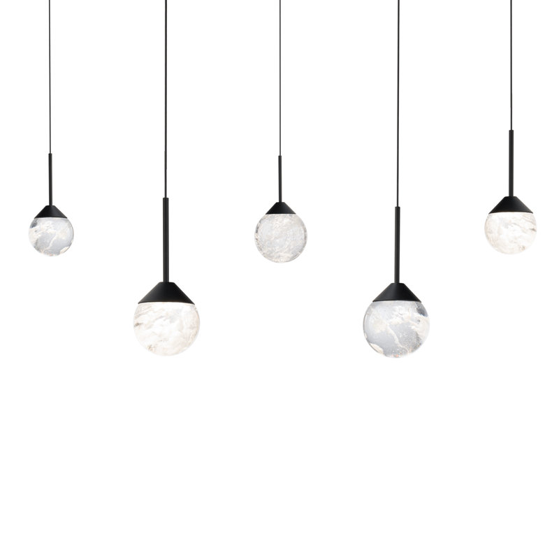 Quest 5 Light Crystal LED Multi-Light Pendant, Black