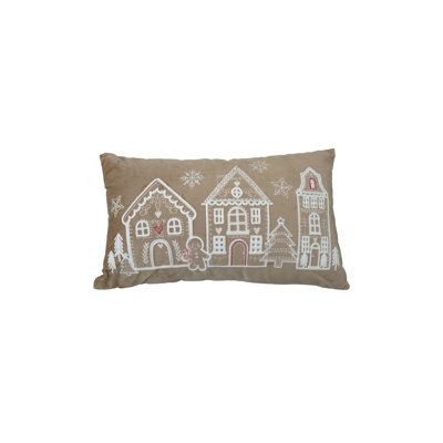 Coussin en velours brodé avec scène de pain d'épices, vert et blanc