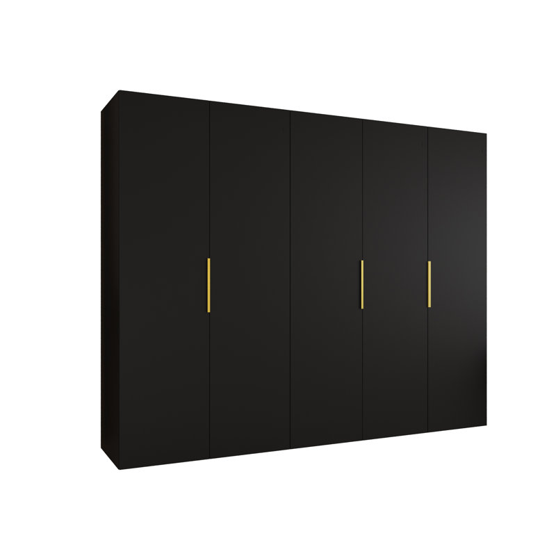 Manufactured Wood Wardrobe, black matt + handles: gold