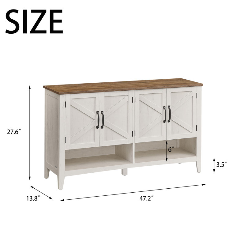 3-Tier Farmhouse Storage Cabinet With Adjustable Shelves, White/Natural