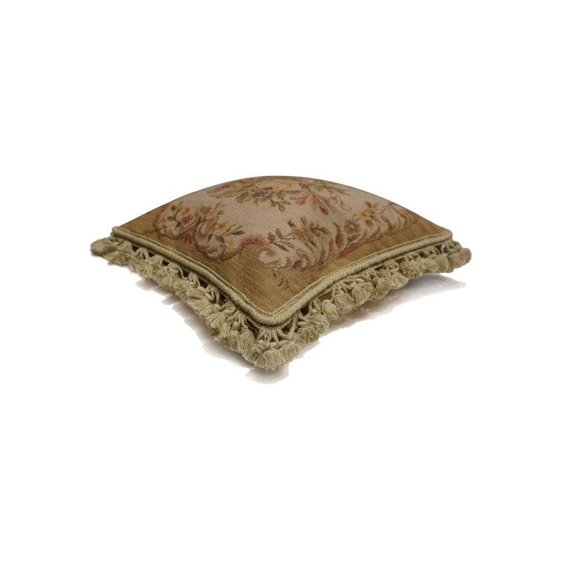 Needlepoint Square Pillow Cover & Insert, Beige Floral 1, Square 16"