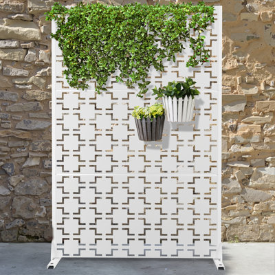 Metal Privacy Screen with Stand, Weather Resistant Outdoor Privacy Screen, Freestanding Outdoor Privacy Fence for Patio, Balcony or Deck - Square by FLIZE