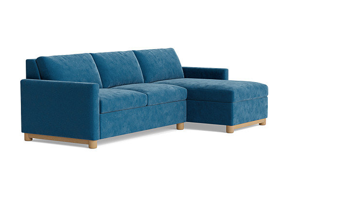 Reve Sofa with Chaise (112"), Chaise On Right, Performance Velvet - Denim