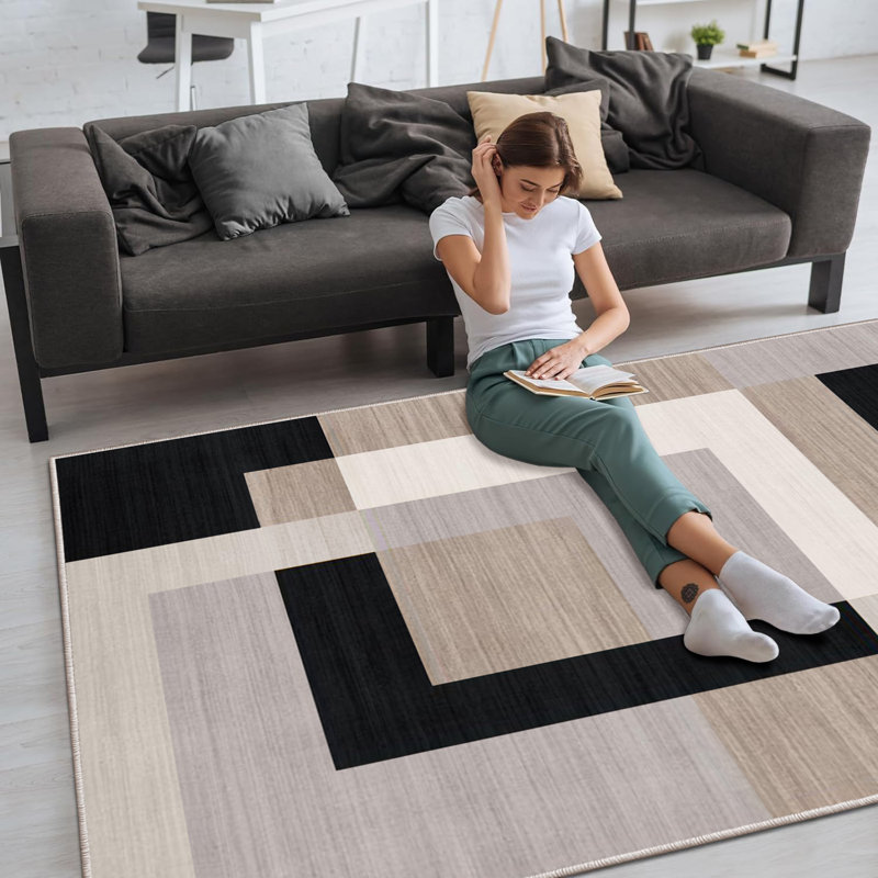 Milo Neutral Geometric Pattern Area Rug - Modern Contemporary Low-Pile Accent Rug, Rectangle 200 x 290 cm