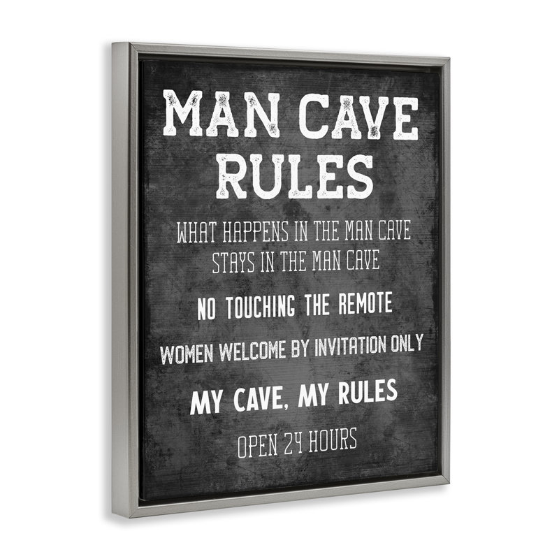 «My Man Cave Rules», art mural encadré par CAD Designs, H 31 po x l 25 po, Cadre flottant gris lustré