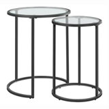 Round Metal Nesting End Table Set of 2 with Glass Top