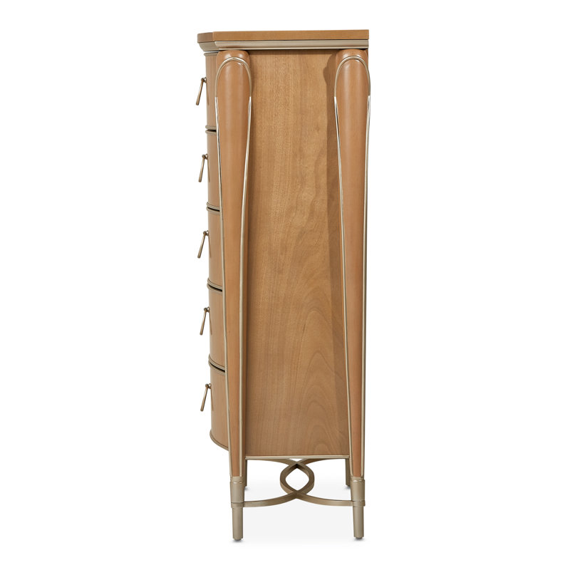 Villa Cherie 5-Drawer Highboy Chest - Caramel, Gray/Caramel