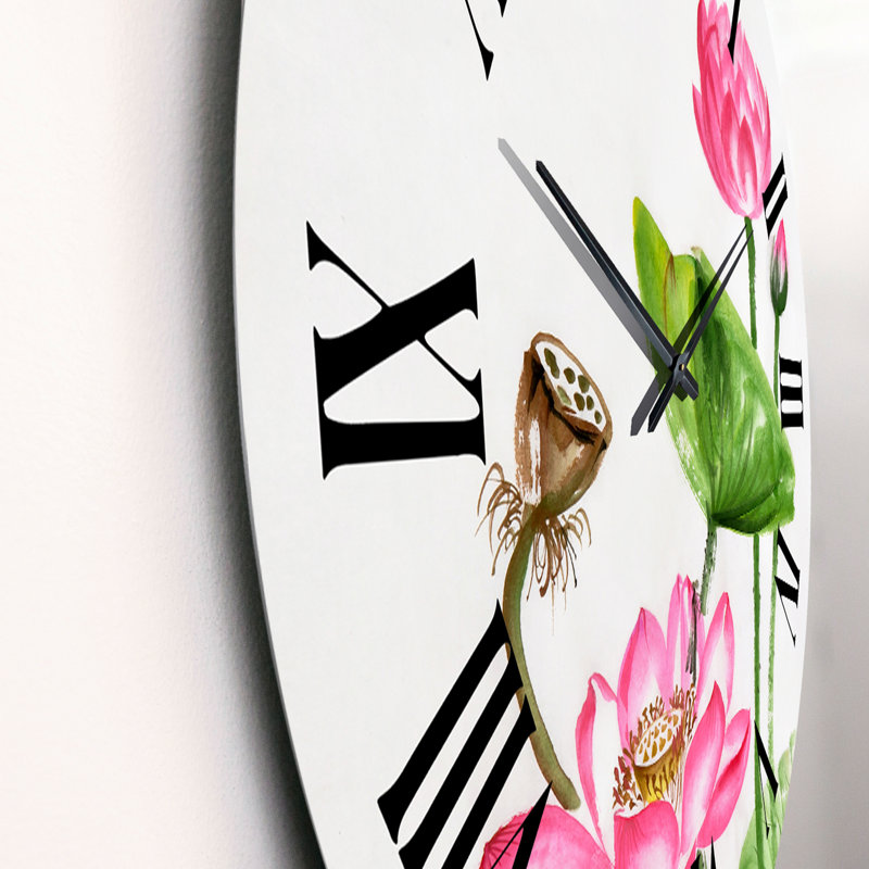 Vintage lotus roses dans l'étang III - horloge murale traditionnelle, Grand