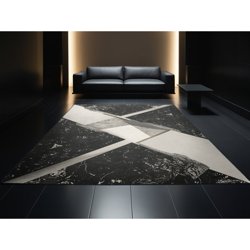 Soft Plush Eakes Modern Rustic Geometric Area Rug in Gray – Black Binding, 8x12
