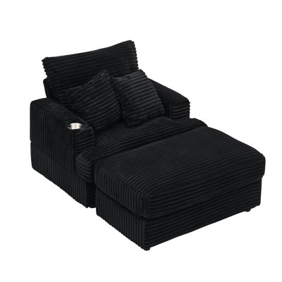 Fauteuil en velours côtelé de 39 pouces avec porte-gobelet - Confortable pour la réception, appartement. Matériaux durables, carré, 2 coussins décoratifs, chambre à coucher facile à assembler, espace. Coussins, coussins