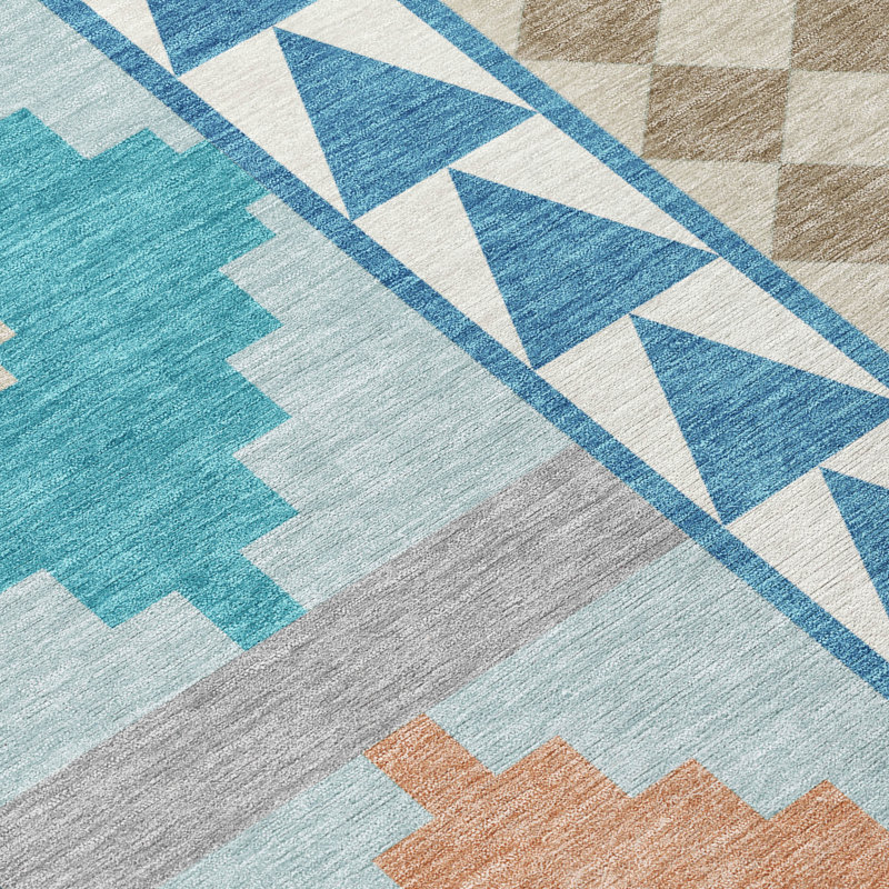 Machine Washable Indoor/Outdoor Chantille ACN2522 Southwest Rug, Rectangle 1'8" x 2'6", Teal