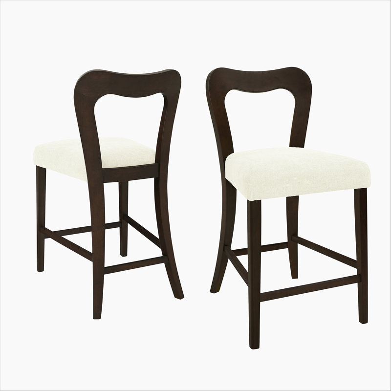 Ensemble de 2 tabourets de comptoir sans accoudoirs (brun foncé + beige), Beige, Marron foncé