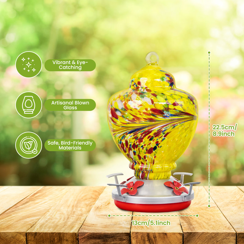 Mangeoire à suspendre en verre pour colibris, Jaune