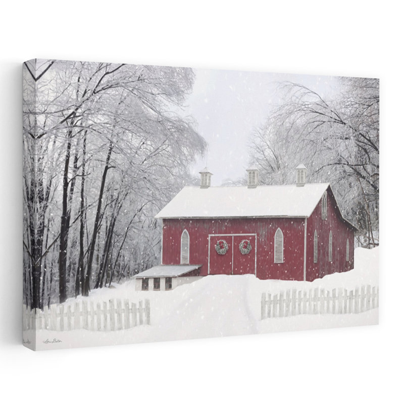 Grange de cœurs, paysage contemporain abstrait, art hivernal, H 36 po x l 24 po