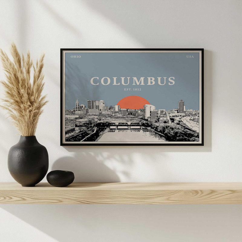 «Columbus Skyline» par Deny Designs, reproduction d'art, 12 x 16, Noir, Impression encadrée