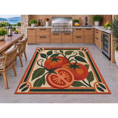 Tapis d'extérieur 5' x 7' à motif de vigne de tomates vintage, en PVC épais, imperméable et bouclé, idéal pour une terrasse, un patio, un intérieur ou un extérieur à séchage rapide, parfait pour la cuisine, le porche, la terrasse, le balcon ou l'entrée.
