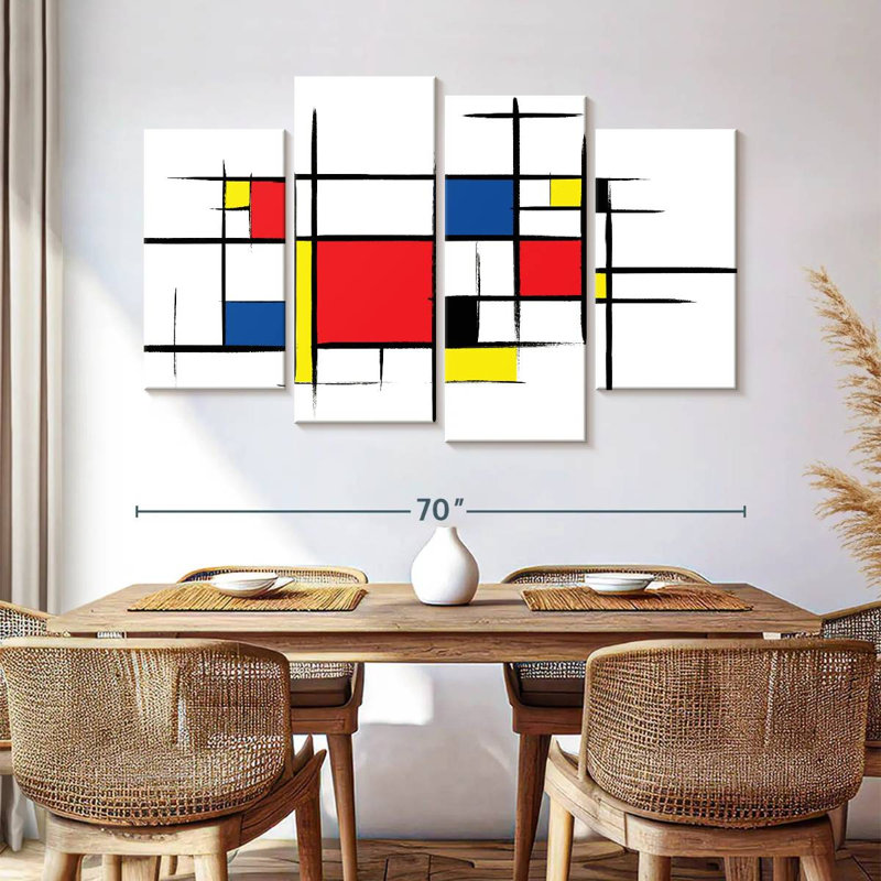 Avery Mondrian d'inspiration rustique abstraite, H 42 po x l 68 po