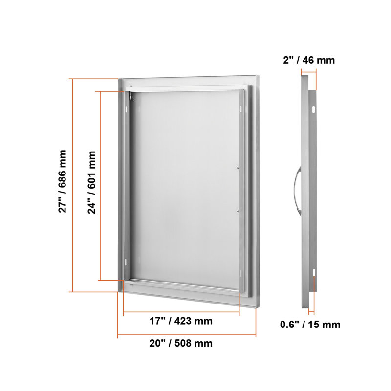 Armoire encastrée d'extérieur avec charnière réversible 20 po x 27 po en acier inoxydable pour barbecue