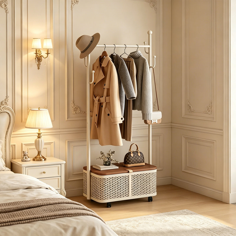 Rolling Hall Tree Rack, Cream/Brown