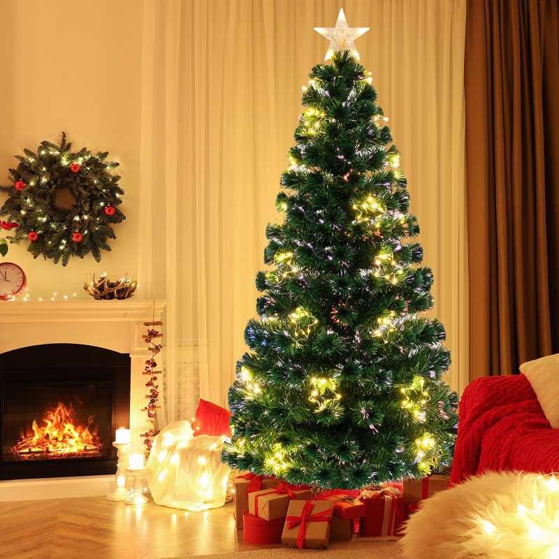 6 pi Arbre de Noël en fibre optique avec étoile lumineuse, 6'