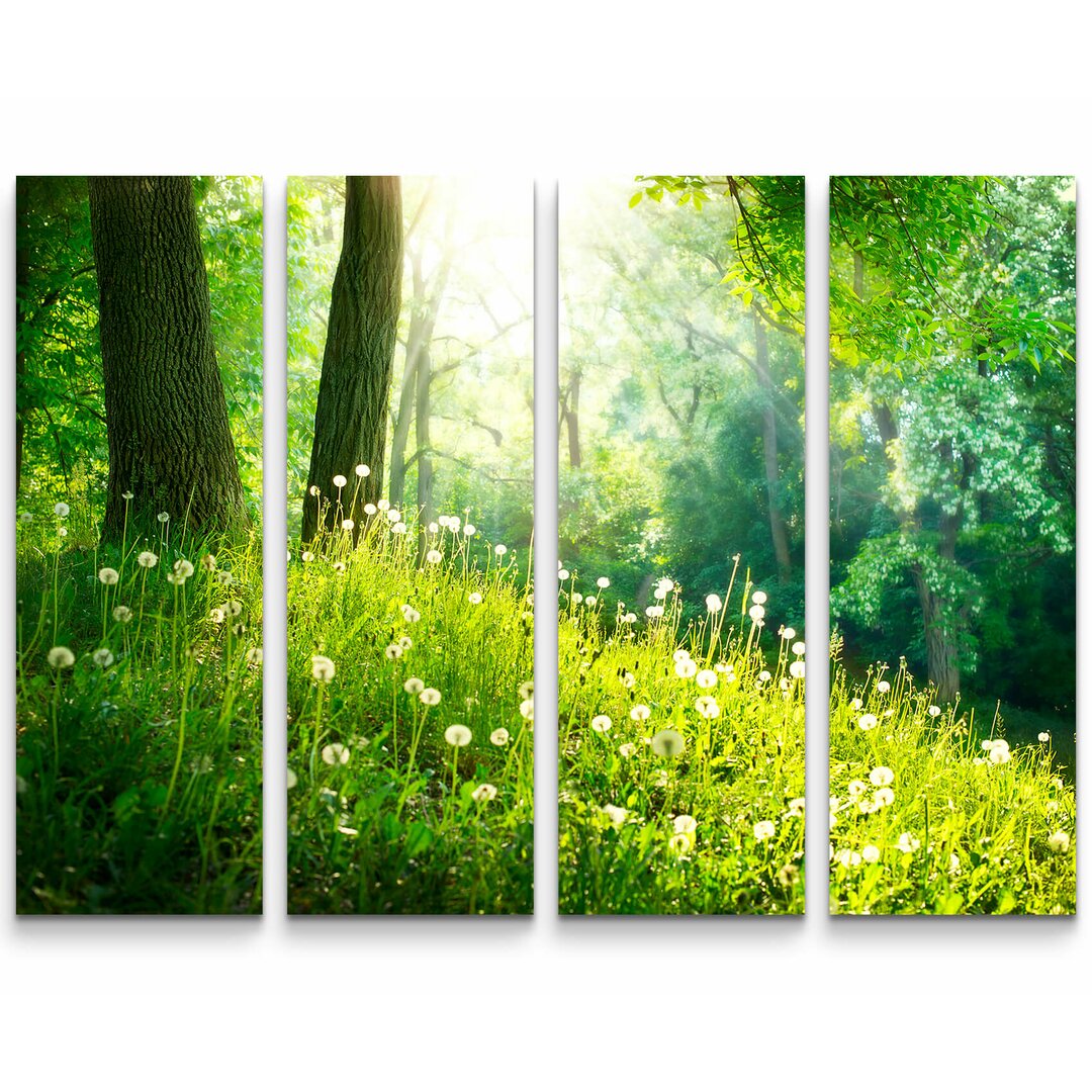 4-tlg. Leinwandbilder-Set Pusteblumen im Wald