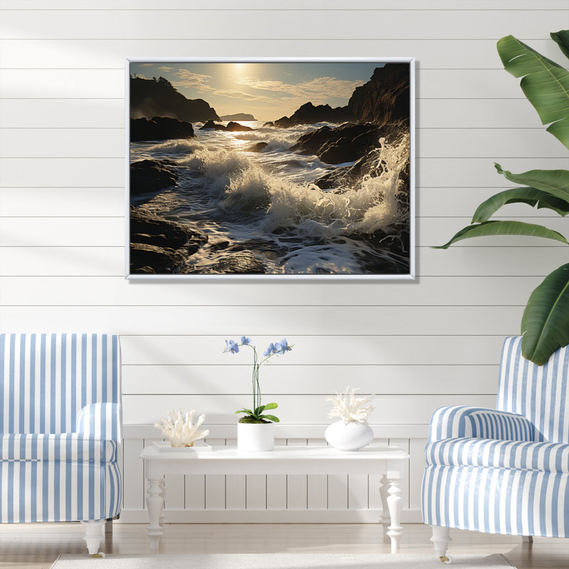 " Beach Tranquil Tide IV ", White Floater Framed, 12" H x 20" W x 1" D