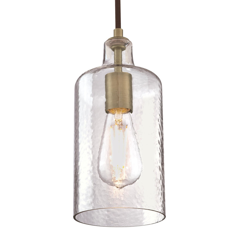 Luminaire suspendu cylindrique à 1 lumière Katelynn, Laiton antique