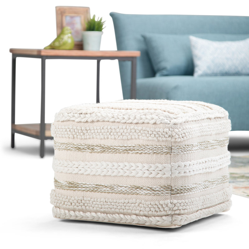 Pouf carré en coton tissé à la main Sommer, Rembourrage en coton naturel / polystyrène