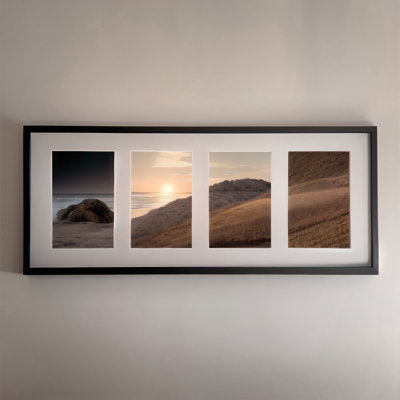 8x20 Black Photo Collage Frame, Displays Four 4x6 inch Photos, Metal Frame with Real Glass