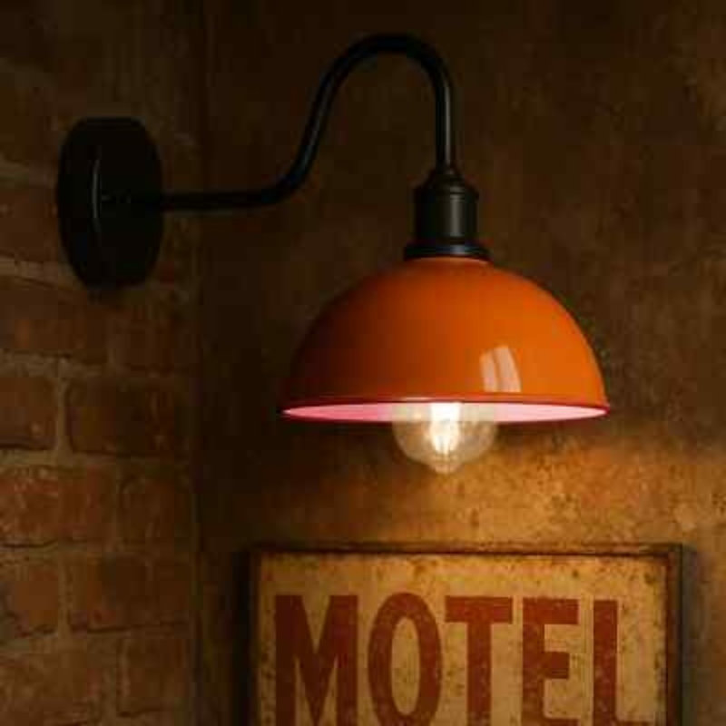 Modern Industrial Vintage Dome Wall Sconce – Fixed Curved Arm Metal Light for Bedroom, Hallway, Living Room, and Office., Yes