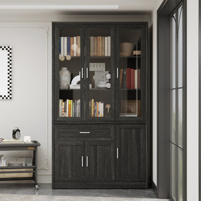 Rustic Bookcase With Tempered Glass Door