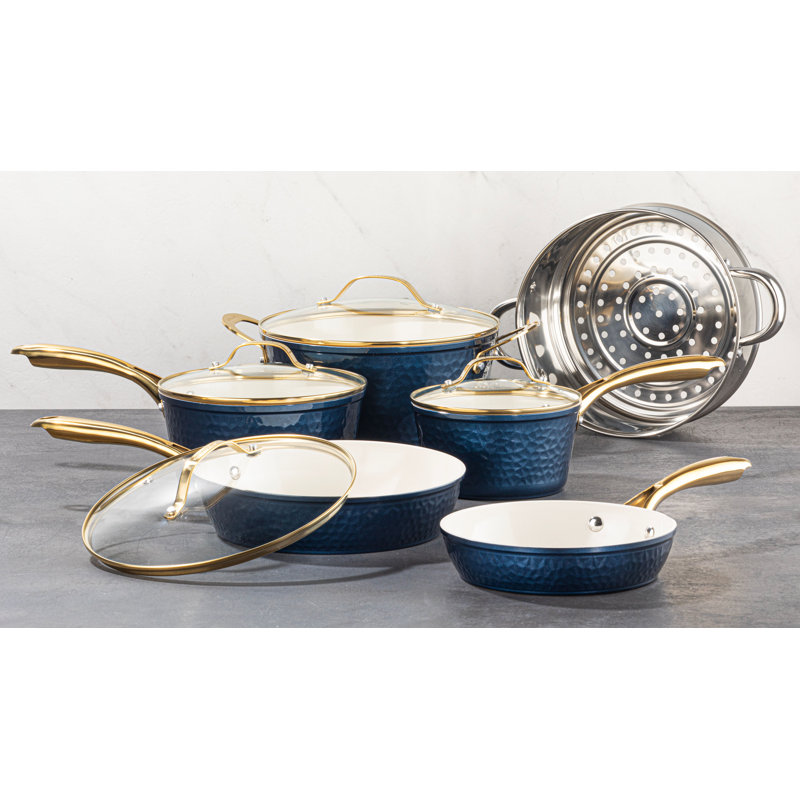 Gotham Steel 10 Piece Hammered Nonstick Ceramic Cookware Set, Navy
